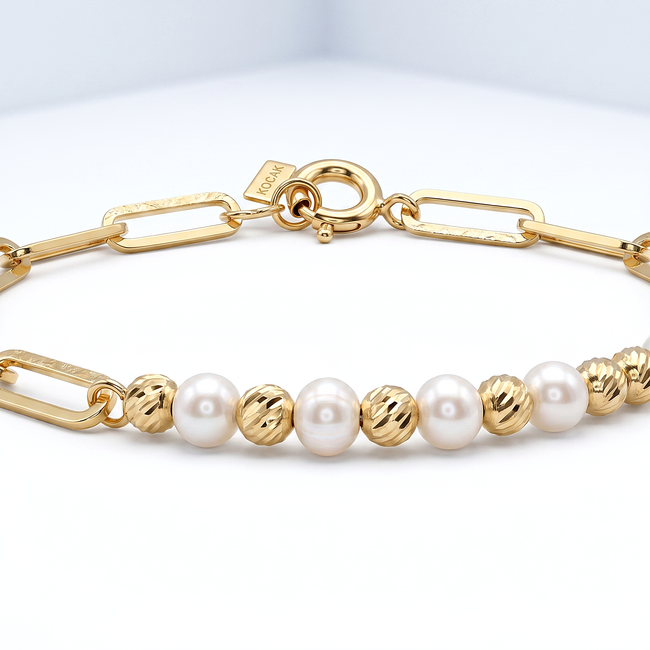 14 karaat geelgouden armband met zoetwaterparels