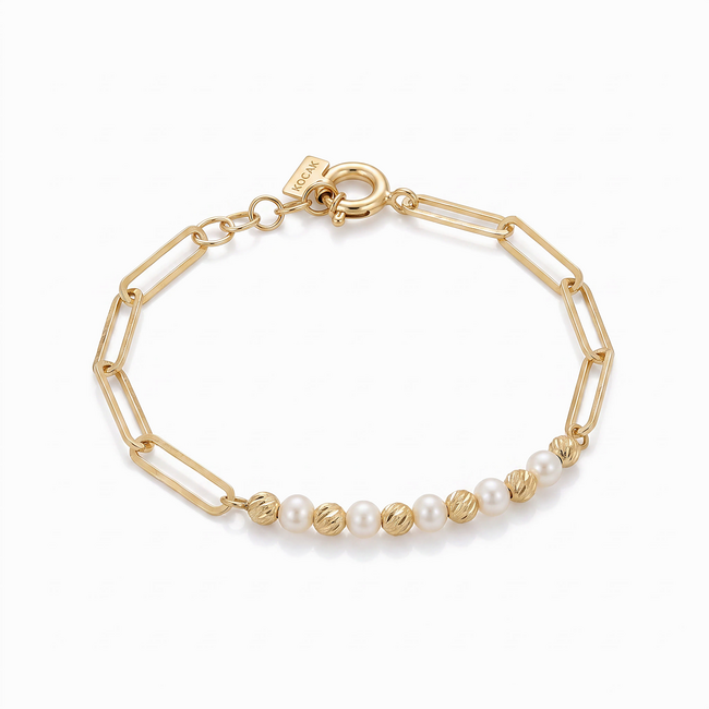 14 karaat geelgouden armband met zoetwaterparels
