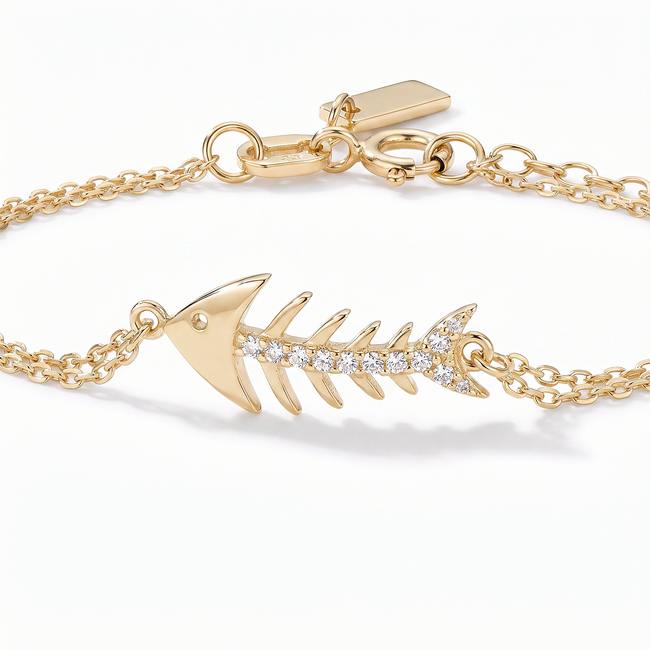 14k Geelgouden Visgraat Armband met Zirkonia