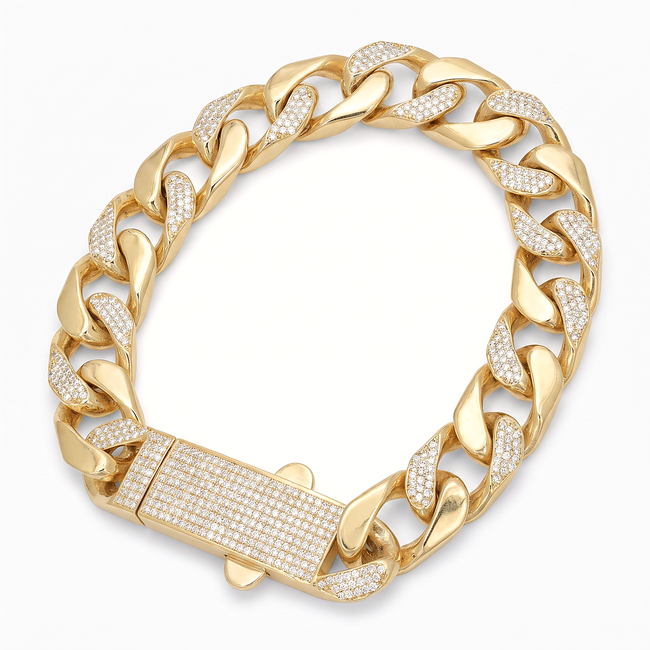 Luxe gouden schakelarmband met zirkonia 23 cm