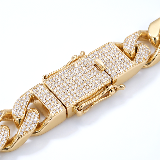 Luxe gouden schakelarmband met zirkonia 23 cm