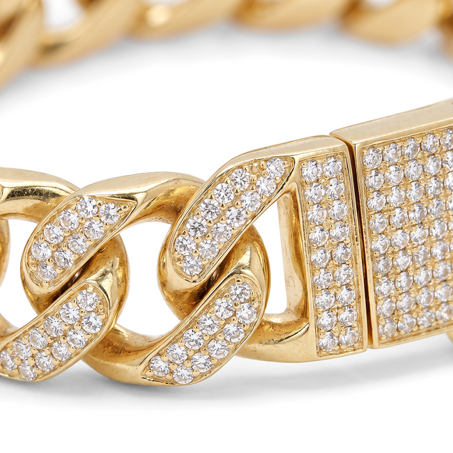 Luxe gouden schakelarmband met zirkonia 23 cm