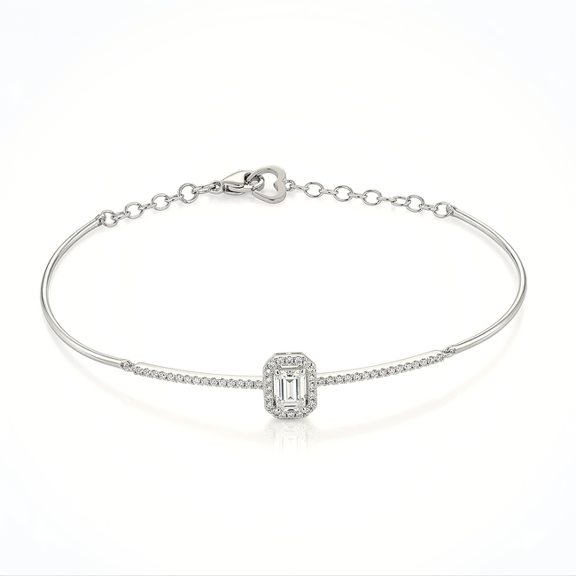 Witgouden armband met emerald cut diamant