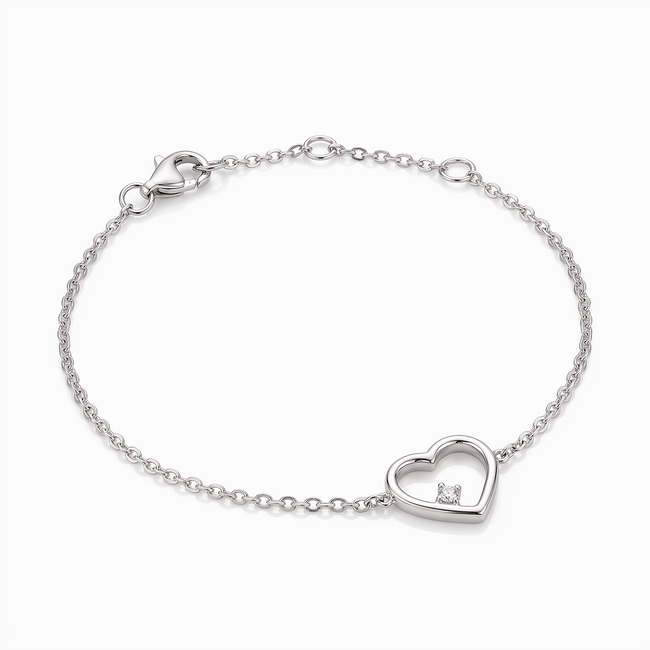 Witgouden armband met open hartje en diamant