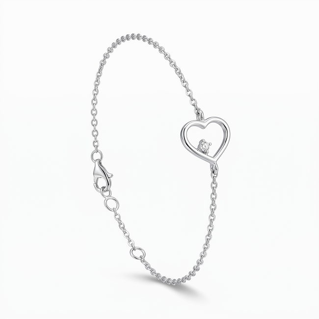 Witgouden armband met open hartje en diamant
