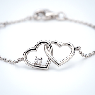 Witgouden Armband Dubbel Hart met Diamant