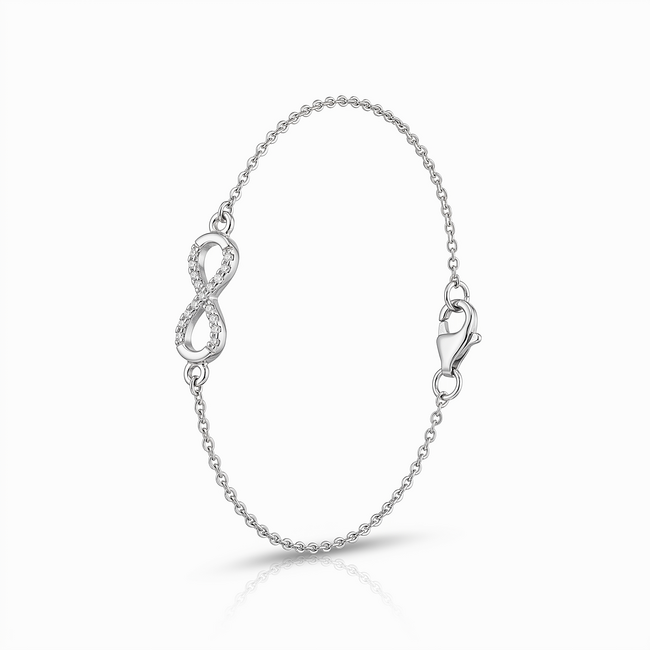 Fijne witgouden infinity armband met diamanten