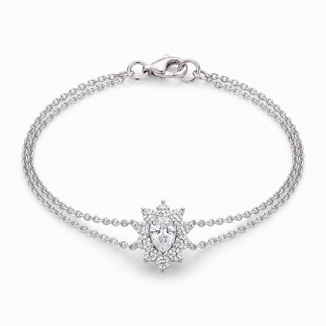 Witgouden bloem armband met diamanten