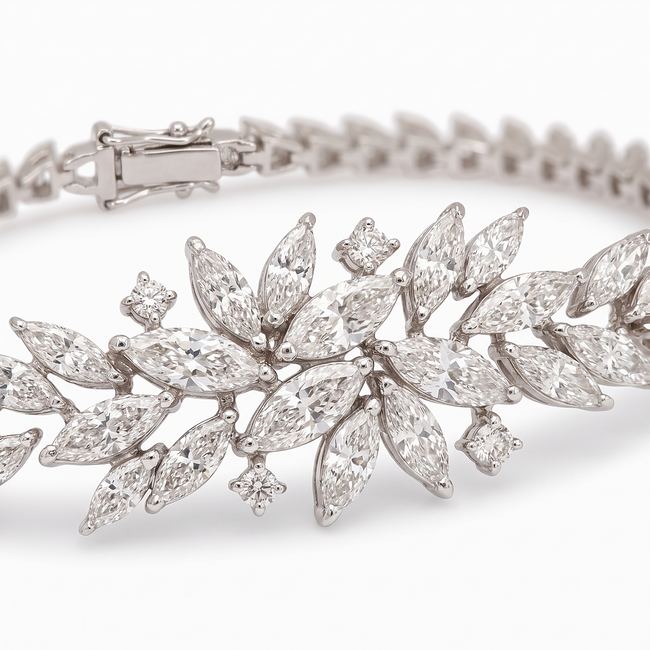 Witgouden diamanten armband met bladmotief