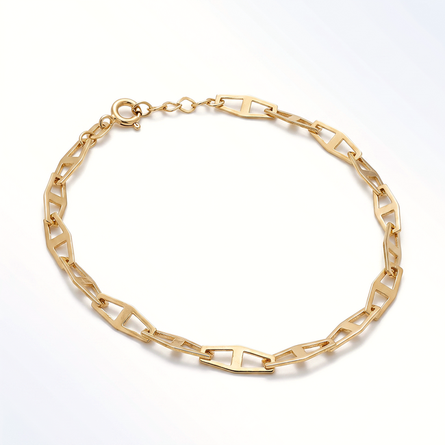Gouden schakelarmband dames 14 karaat geelgoud met platte schakels