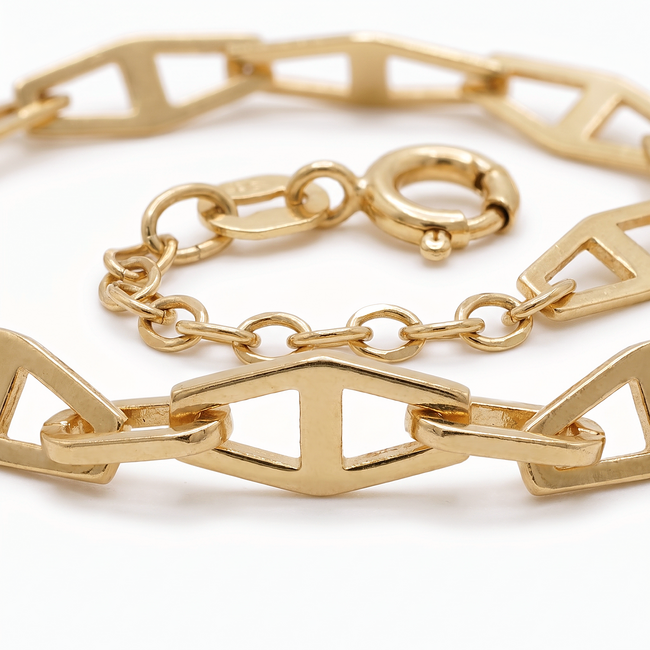 Gouden schakelarmband dames 14 karaat geelgoud met platte schakels