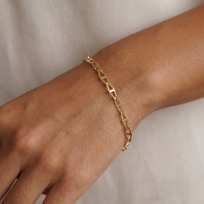 Gouden schakelarmband dames 14 karaat geelgoud met platte schakels