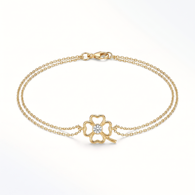 Gouden klavertje vier armband 14 karaat met zirkonia steen