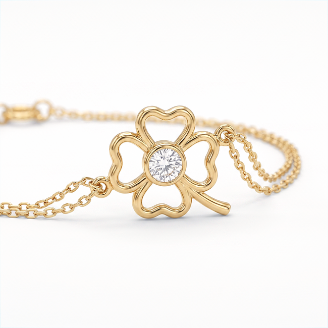 Gouden klavertje vier armband 14 karaat met zirkonia steen