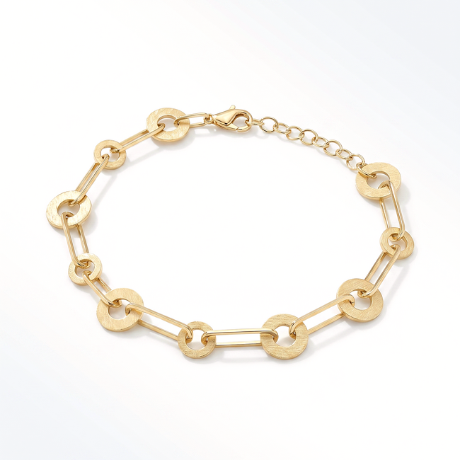 Gouden paperclip armband 14 karaat met matte ronde schakels