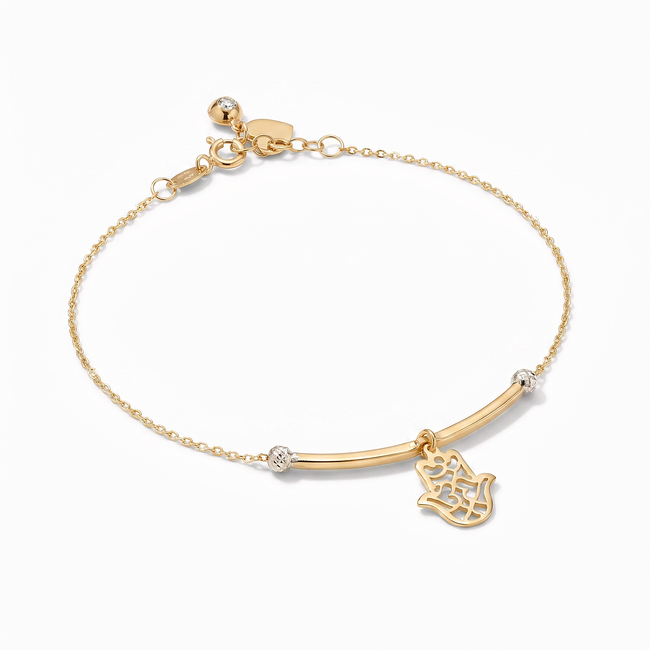 Gouden bedelarmband 14 karaat met hand van Fatima