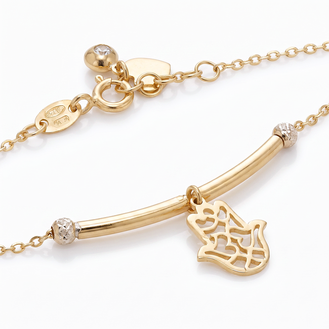 Gouden bedelarmband 14 karaat met hand van Fatima