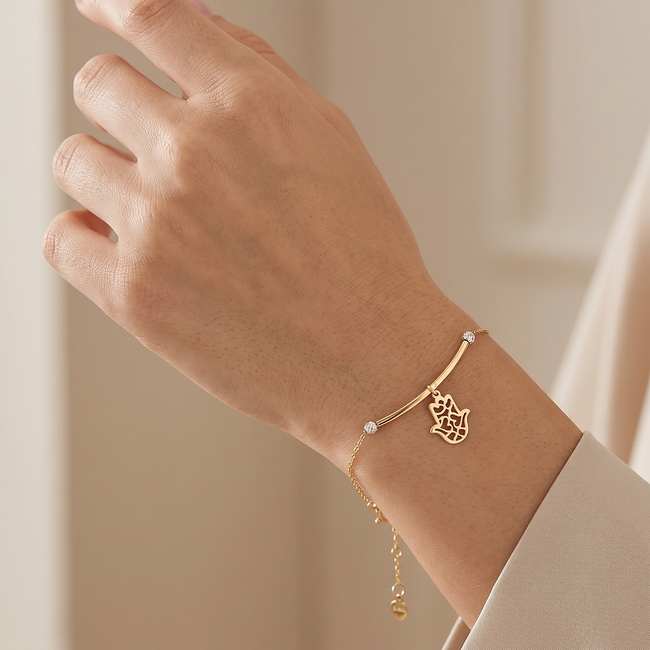 Gouden bedelarmband 14 karaat met hand van Fatima