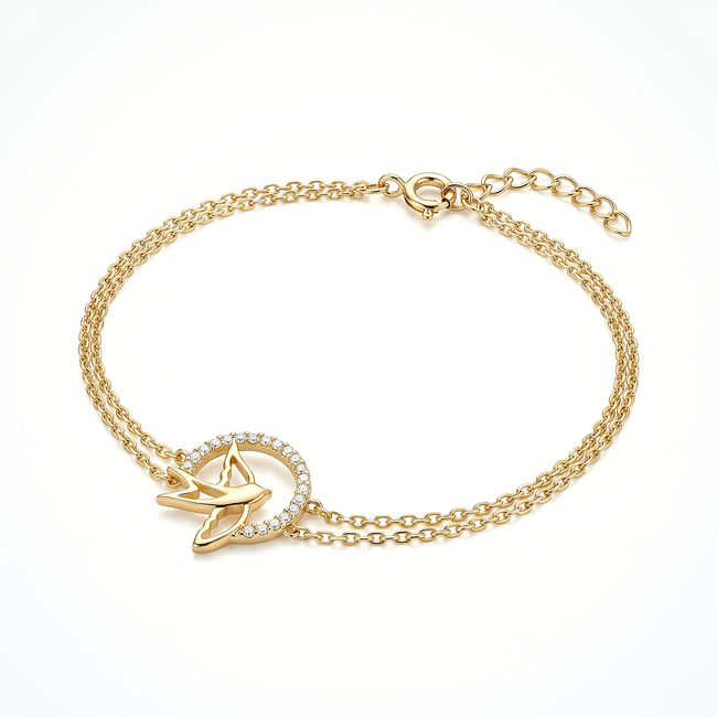 Fijne gouden armband 14 karaat met halve maan van zirkonia