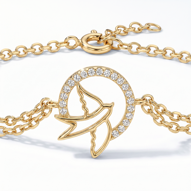 Fijne gouden armband 14 karaat met halve maan van zirkonia