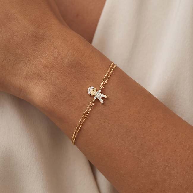 Gouden mama armband 14 karaat met jongetje van zirkonia