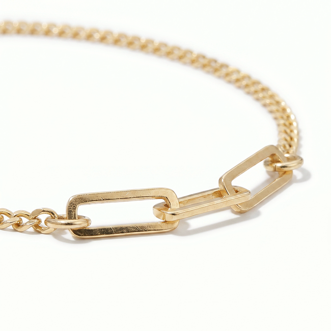Gouden gourmet armband 14 karaat met langwerpige schakels