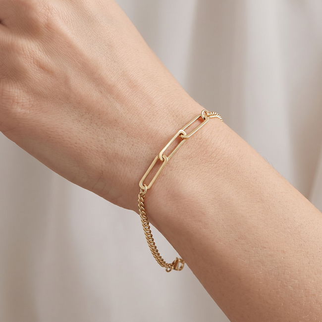 Gouden gourmet armband 14 karaat met langwerpige schakels