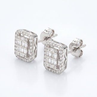 Witgouden baguette diamanten oorstekers