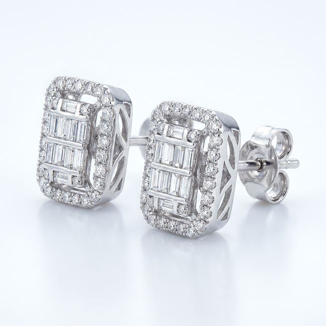 Oorstekers met baguette en pavé diamanten
