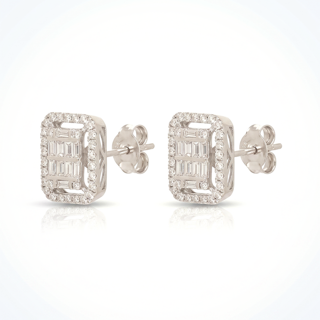 Oorstekers met baguette en pavé diamanten
