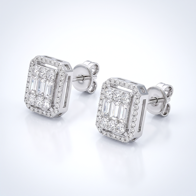 Oorknopjes met baguette en ronde diamanten