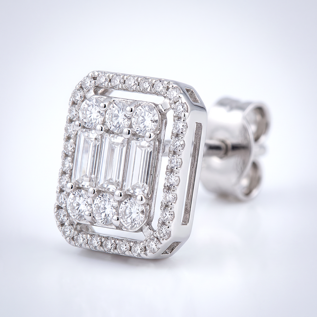 Oorknopjes met baguette en ronde diamanten