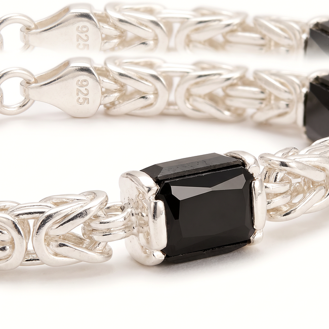 925 zilveren byzantijnse armband met zwarte steen