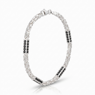 Zilveren Byzantijnse Armband met Zwarte Zirkonia
