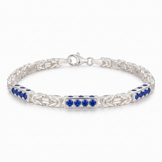 Zilveren Byzantijnse Armband met Blauwe Zirkonia