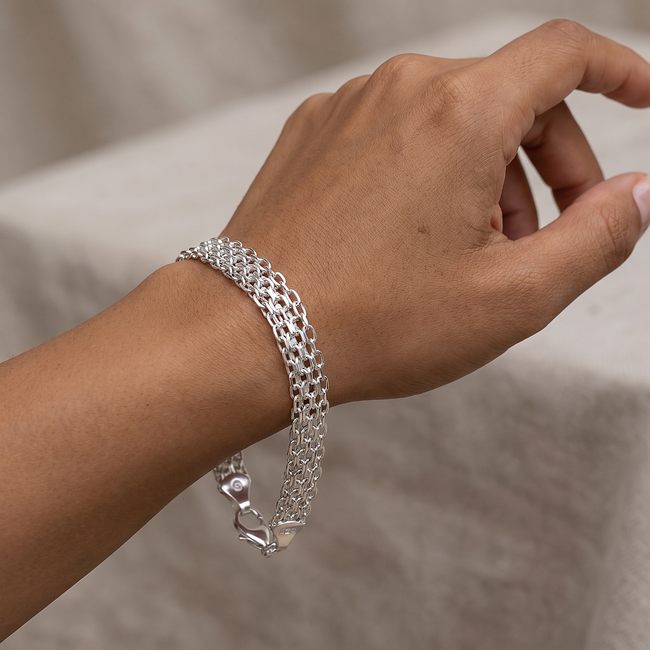 925 Zilveren Meerlaagse Schakelarmband