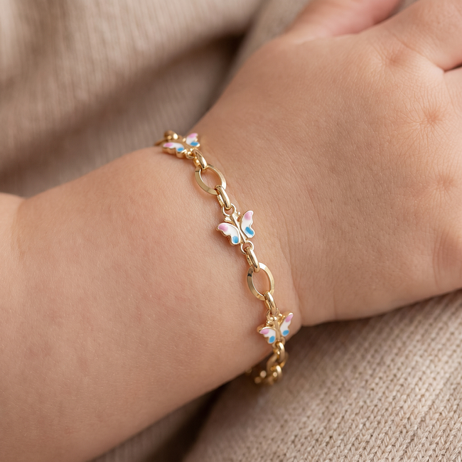 14k gouden armband met kleine vlindertjes