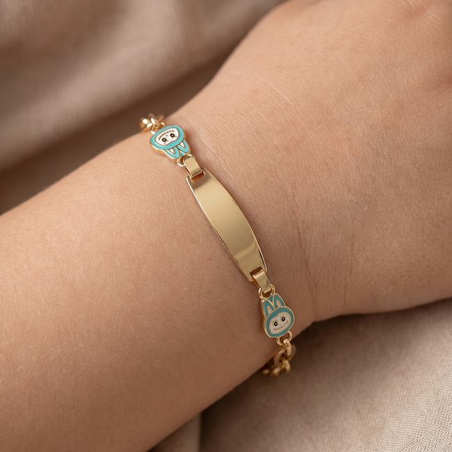 14k gouden Labubu armband met naamplaatje