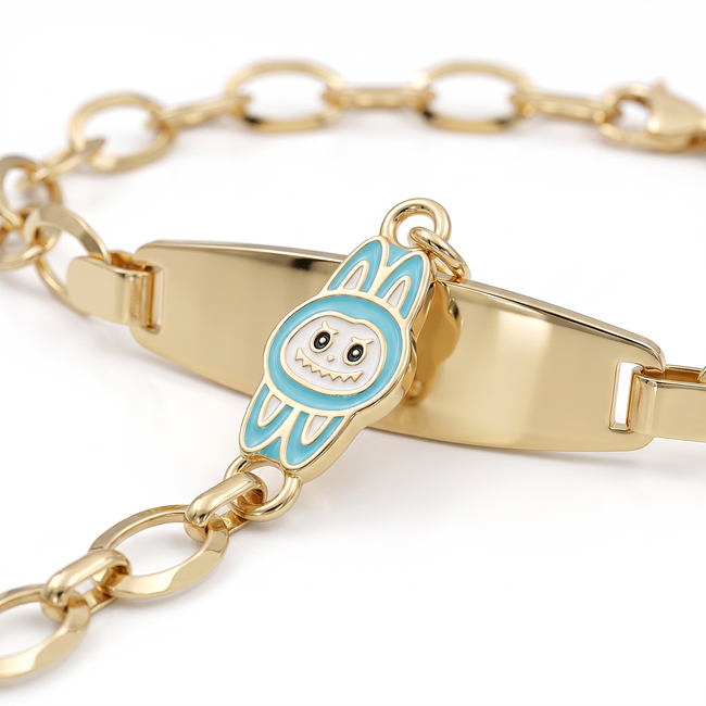 14k gouden Labubu armband met naamplaatje