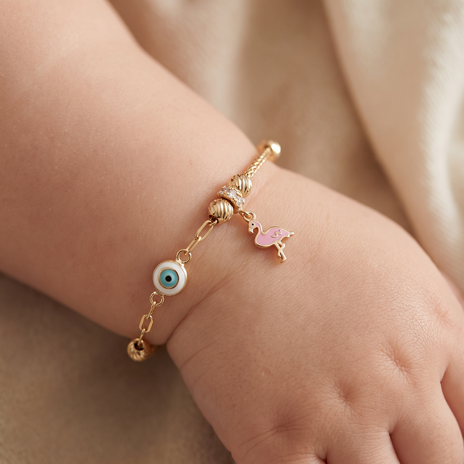 Kinderarmband met flamingo en nazar oogje