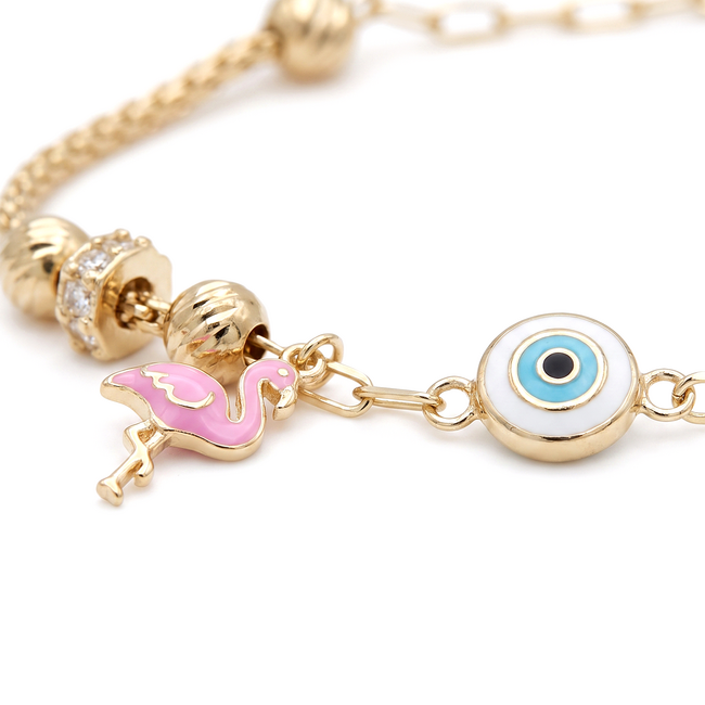 Kinderarmband met flamingo en nazar oogje
