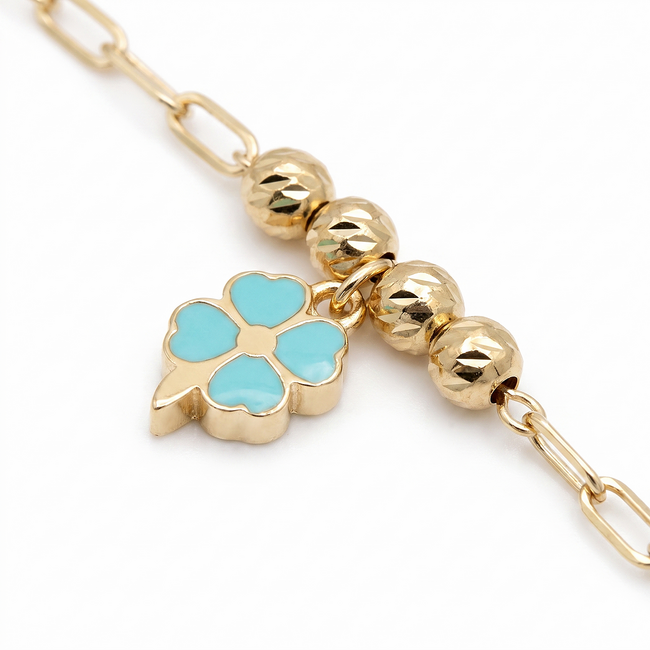 Kinderarmband met turquoise klavertje