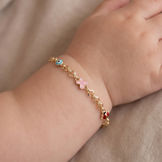 Kinderarmband met nazar en vlinder