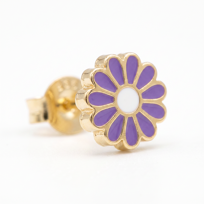 Gouden Kinder Oorbellen met Paarse Bloem Design