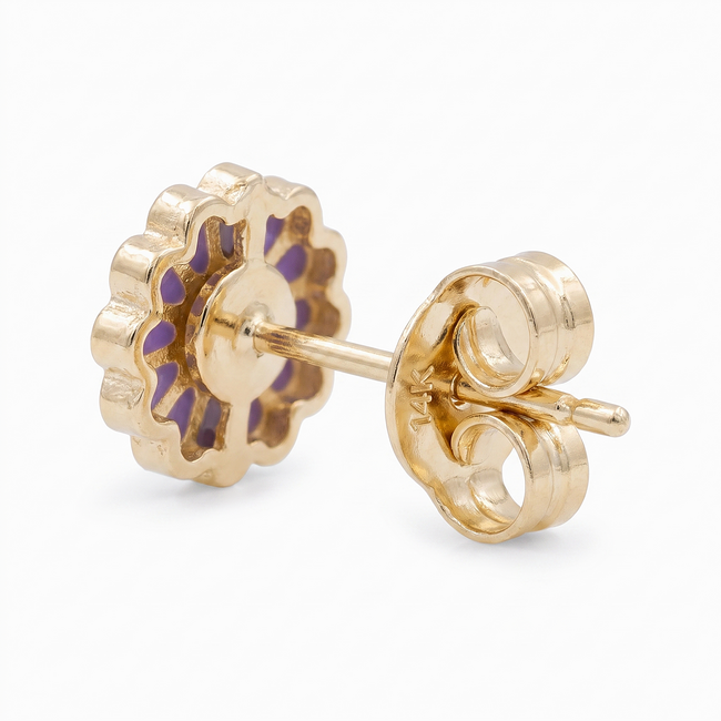 Gouden Kinder Oorbellen met Paarse Bloem Design