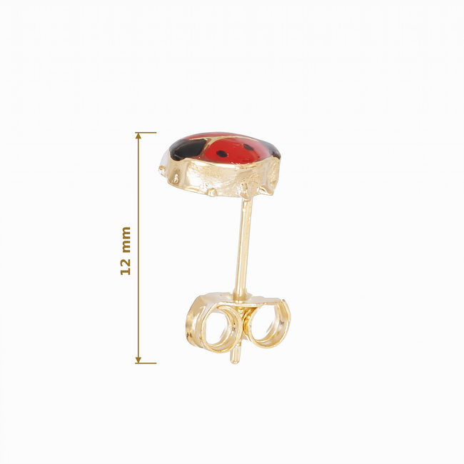 Gouden oorknoppen met rood lieveheersbeestje