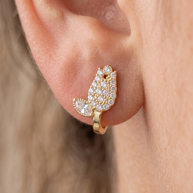 Gouden Oorbellen met Blad Design en Zirkonia