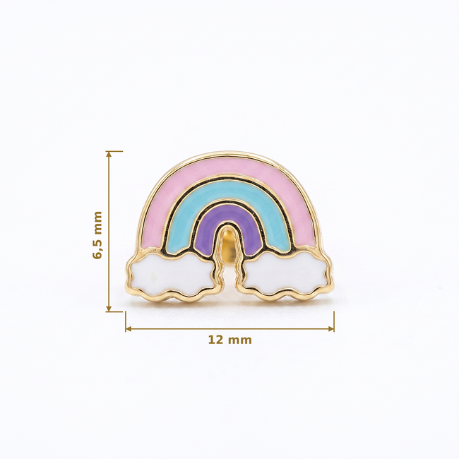 Gouden kinderoorbellen met pastel regenboog