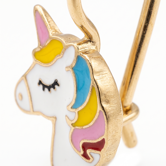 Gouden kinderoorbellen met eenhoorn design