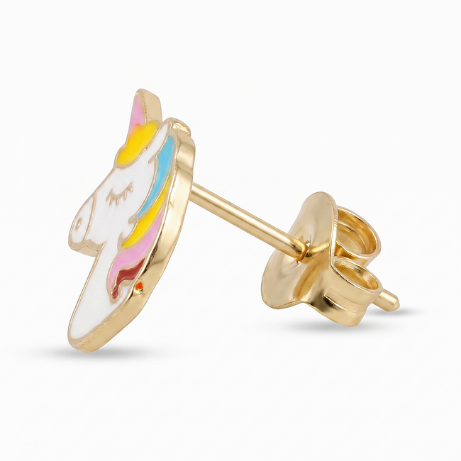 Gouden kinderoorbellen met eenhoorn design
